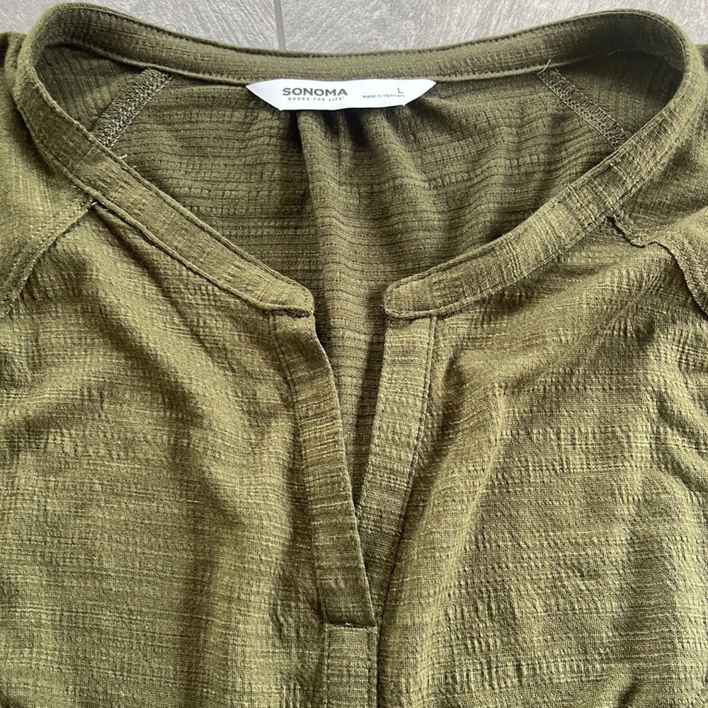 NWT Olive Night Green Long Sleeve Stretchy L Comfy Blouse